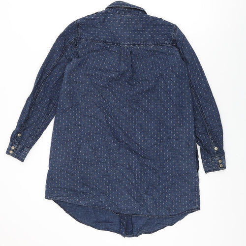 Mango Womens Blue Geometric Cotton Shift Size S Collared Snap