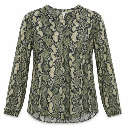 H&M Womens Green Animal Print Viscose Basic T-Shirt Size 6 V-Neck