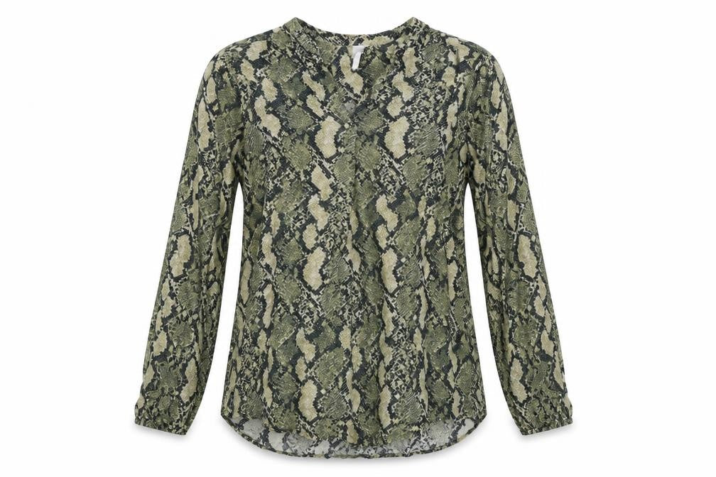 H&M Womens Green Animal Print Viscose Basic T-Shirt Size 6 V-Neck