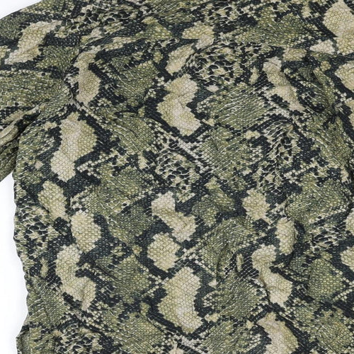 H&M Womens Green Animal Print Viscose Basic T-Shirt Size 6 V-Neck