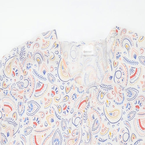 Damart Womens White Geometric Cotton Shift Size L Round Neck Pullover