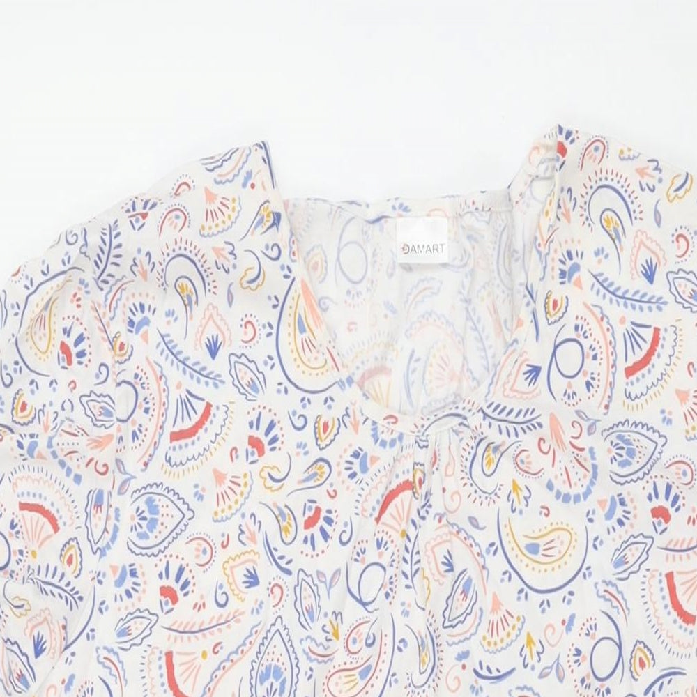 Damart Womens White Geometric Cotton Shift Size L Round Neck Pullover