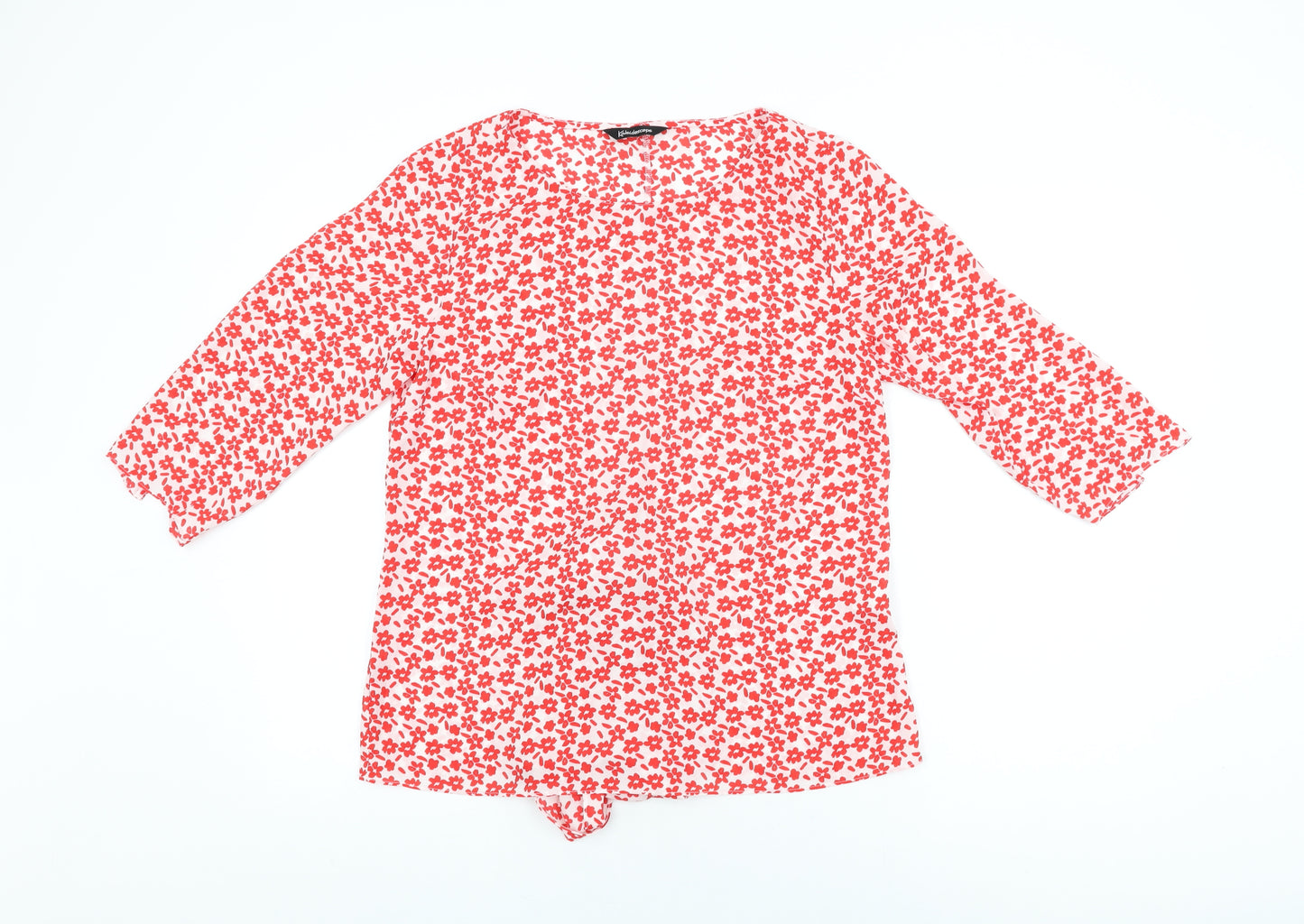 Kaleidoscope Womens White Floral Polyester Basic Blouse Size 12 Round Neck