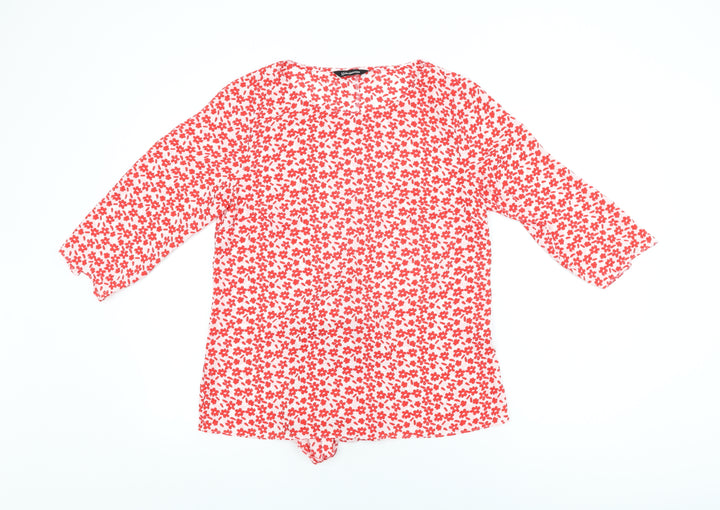 Kaleidoscope Womens White Floral Polyester Basic Blouse Size 12 Round Neck