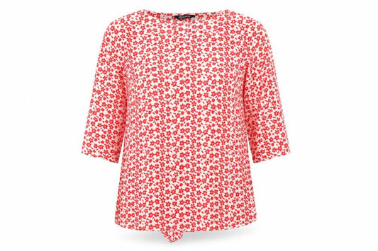 Front view of Kaleidoscope women’s white floral polyester basic blouse, size UK 12, round neck