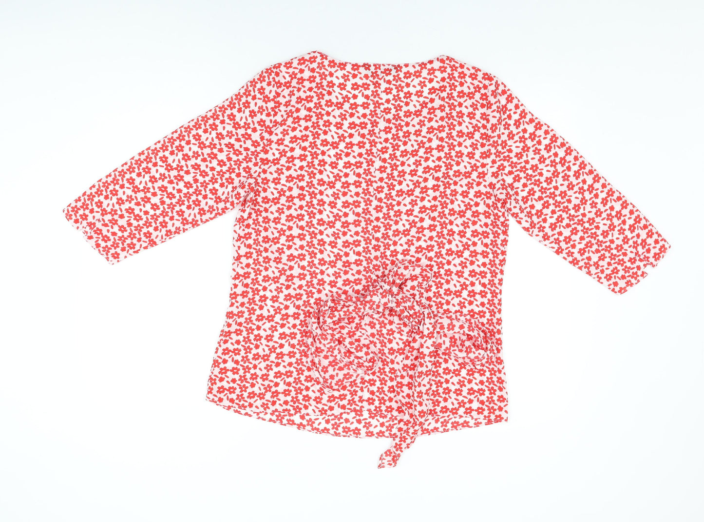 Kaleidoscope Womens White Floral Polyester Basic Blouse Size 12 Round Neck