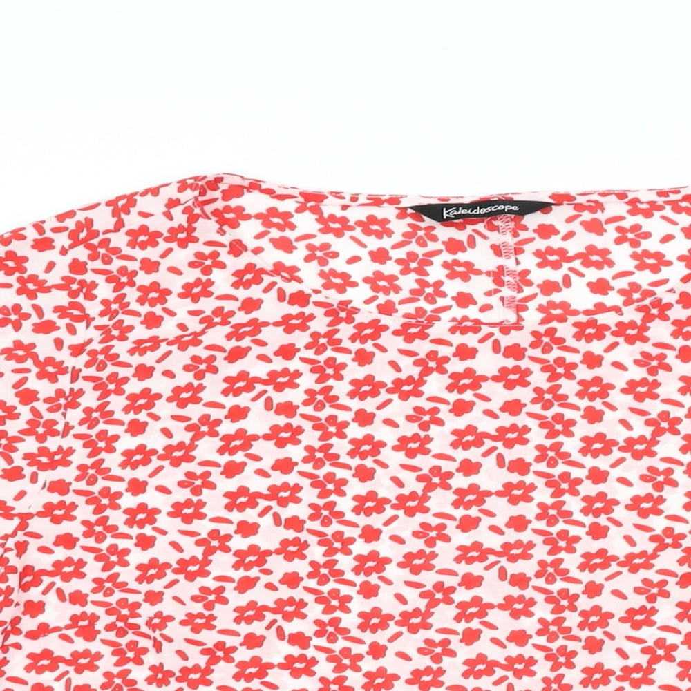 Kaleidoscope Womens White Floral Polyester Basic Blouse Size 12 Round Neck