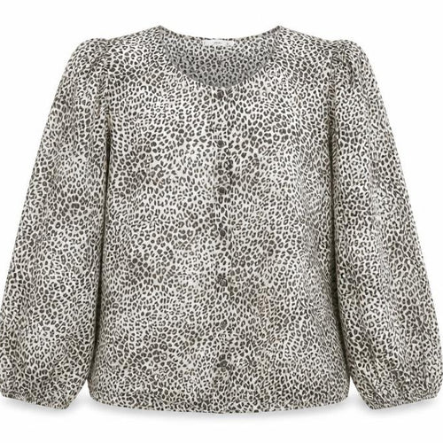Mango Womens Beige Animal Print Polyester Basic Button-Up Size M Round Neck