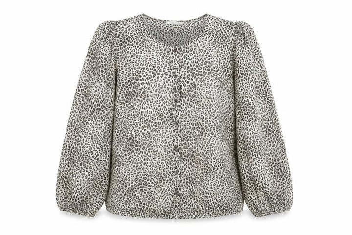 Mango Womens Beige Animal Print Polyester Basic Button-Up Size M Round Neck
