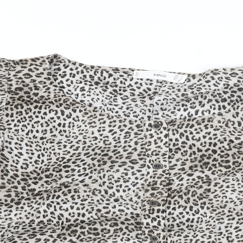 Mango Womens Beige Animal Print Polyester Basic Button-Up Size M Round Neck
