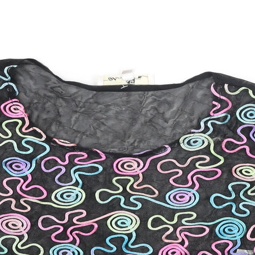 Urmoda Womens Black Geometric Polyester Cropped T-Shirt Size L Round Neck