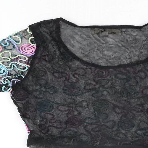 Urmoda Womens Black Geometric Polyester Cropped T-Shirt Size L Round Neck