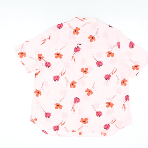 Marks and Spencer Womens Pink Floral Polyester Basic Button-Up Size 16 Round Neck