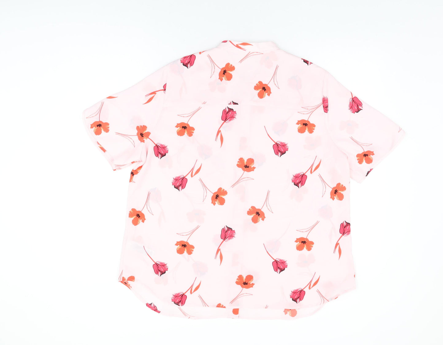 Marks and Spencer Womens Pink Floral Polyester Basic Button-Up Size 16 Round Neck