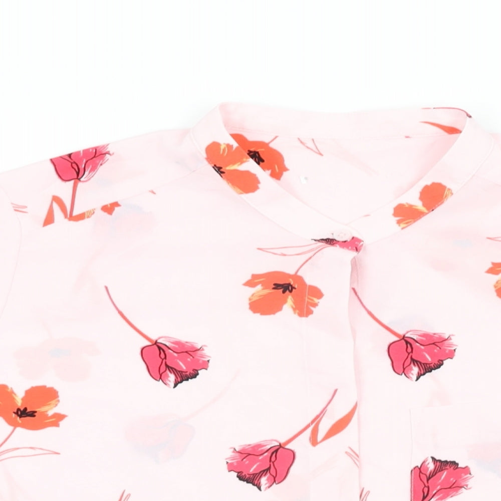 Marks and Spencer Womens Pink Floral Polyester Basic Button-Up Size 16 Round Neck