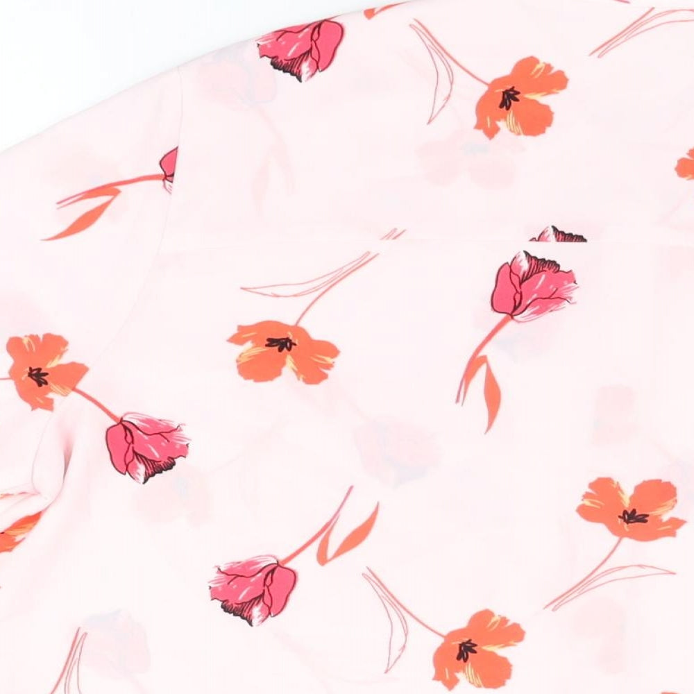 Marks and Spencer Womens Pink Floral Polyester Basic Button-Up Size 16 Round Neck
