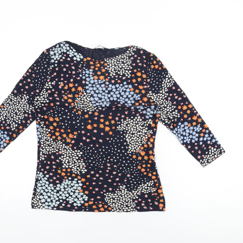 Marks and Spencer Womens Blue Floral Cotton Basic T-Shirt Size 12 Round Neck
