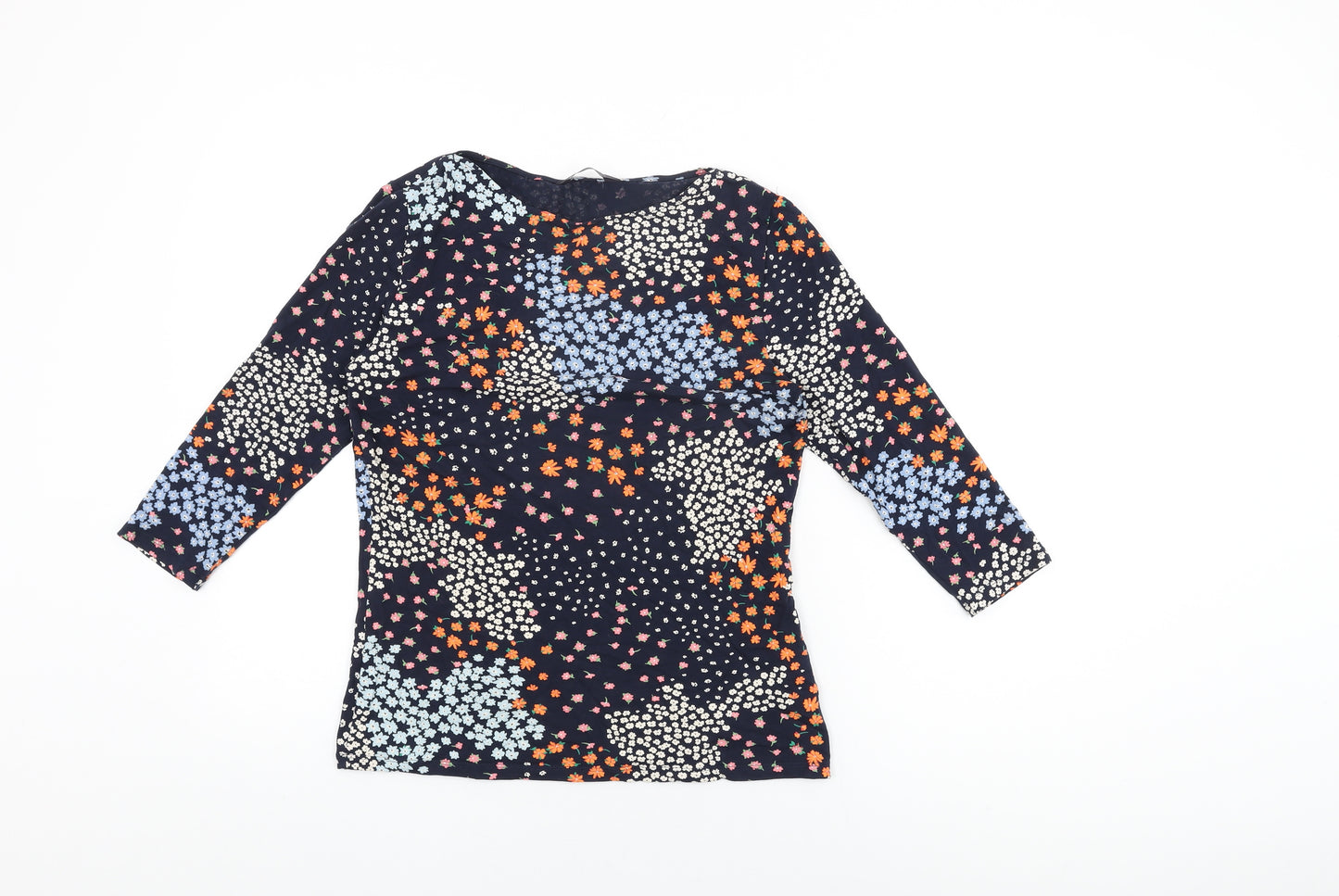 Marks and Spencer Womens Blue Floral Cotton Basic T-Shirt Size 12 Round Neck