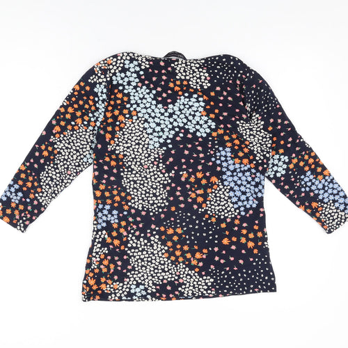 Marks and Spencer Womens Blue Floral Cotton Basic T-Shirt Size 12 Round Neck