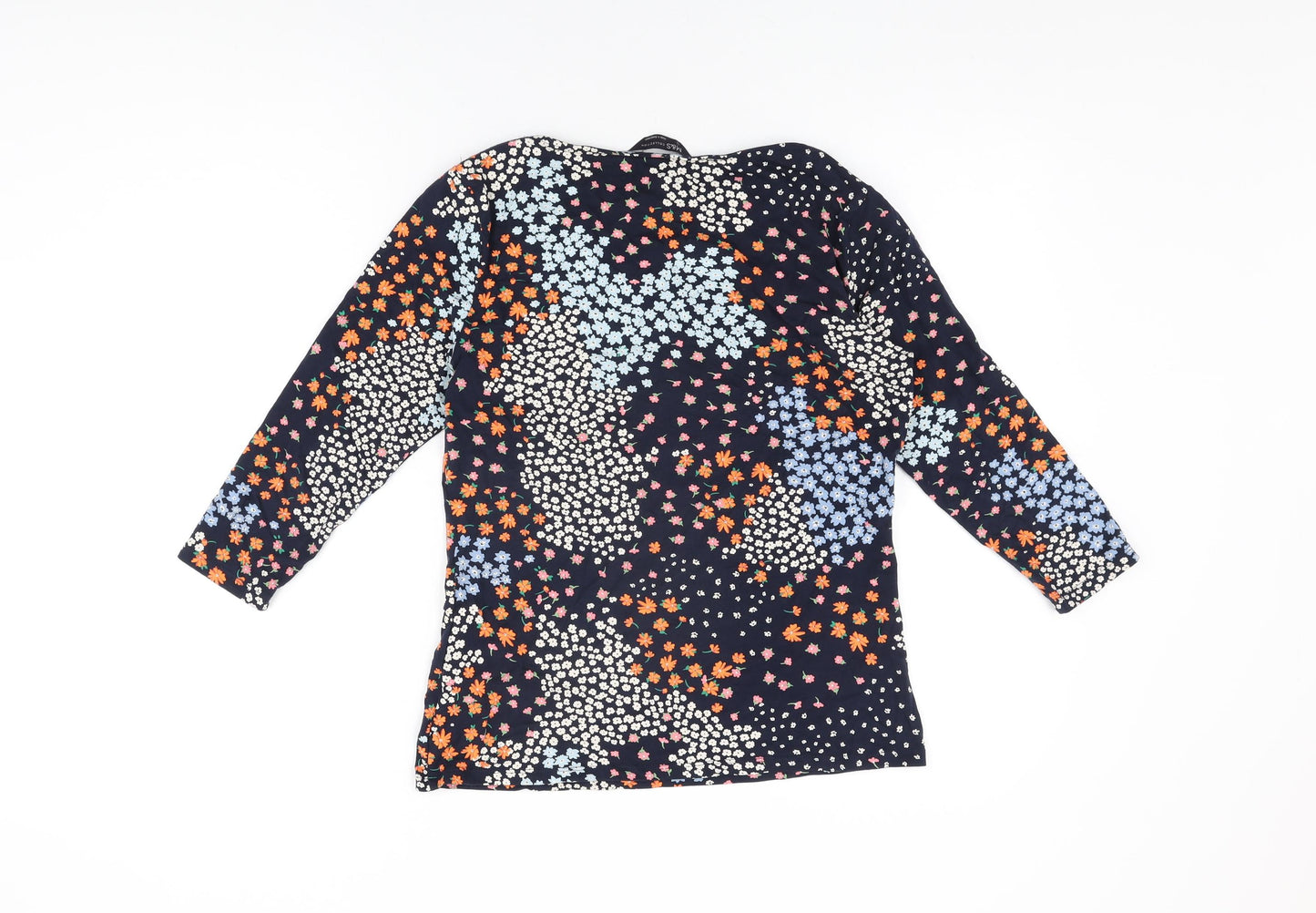 Marks and Spencer Womens Blue Floral Cotton Basic T-Shirt Size 12 Round Neck