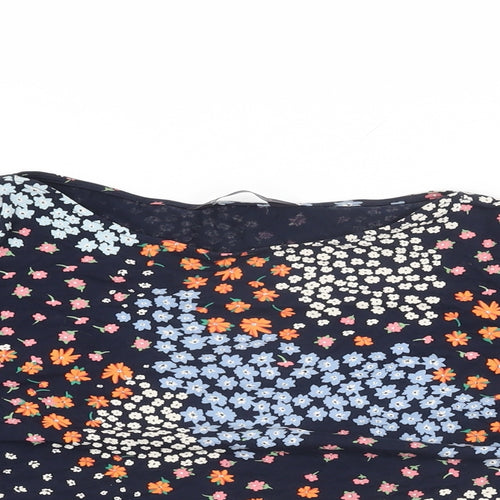 Marks and Spencer Womens Blue Floral Cotton Basic T-Shirt Size 12 Round Neck