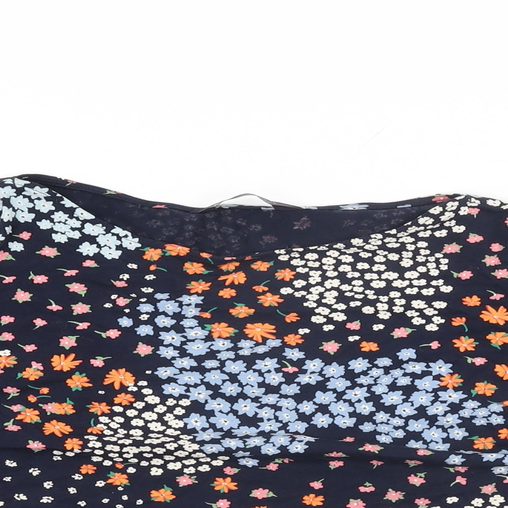 Marks and Spencer Womens Blue Floral Cotton Basic T-Shirt Size 12 Round Neck
