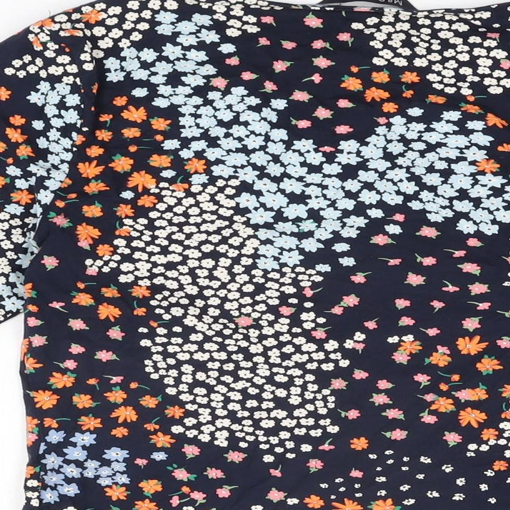 Marks and Spencer Womens Blue Floral Cotton Basic T-Shirt Size 12 Round Neck