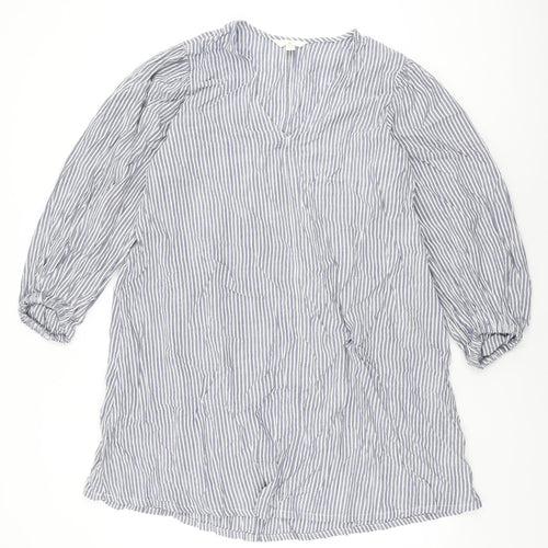 H&M Womens Blue Striped Cotton Shift Size S V-Neck Pullover