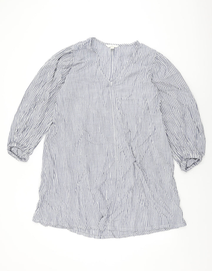 H&M Womens Blue Striped Cotton Shift Size S V-Neck Pullover