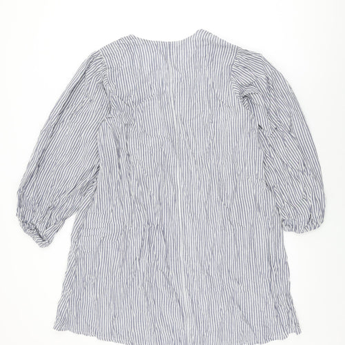 H&M Womens Blue Striped Cotton Shift Size S V-Neck Pullover