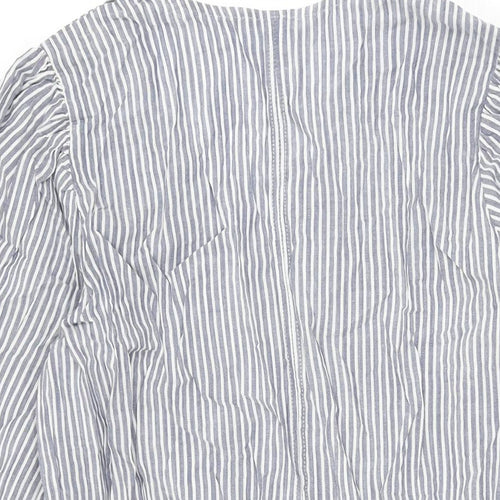 H&M Womens Blue Striped Cotton Shift Size S V-Neck Pullover