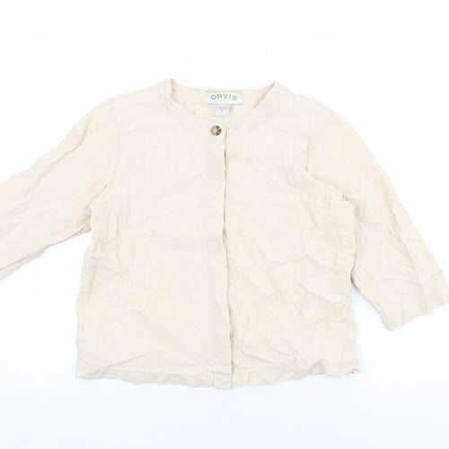 Orvis Womens Beige Cotton Basic Button-Up Size 6 Round Neck