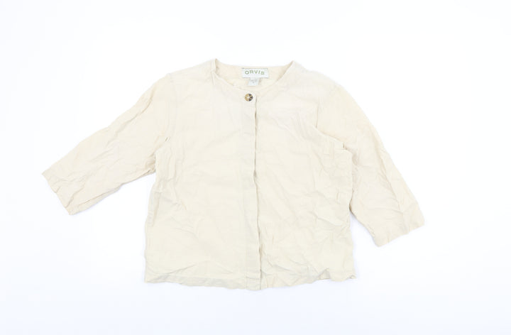 Orvis Womens Beige Cotton Basic Button-Up Size 6 Round Neck