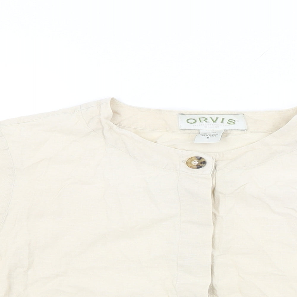 Orvis Womens Beige Cotton Basic Button-Up Size 6 Round Neck