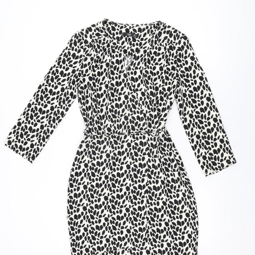 Mango Womens White Geometric Polyester Wrap Dress Size S V-Neck Pullover