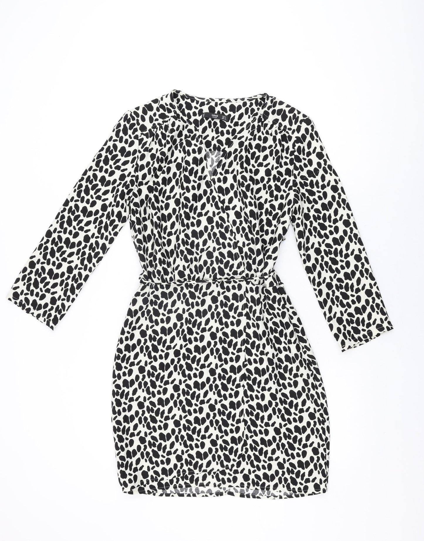 Mango Womens White Geometric Polyester Wrap Dress Size S V-Neck Pullover