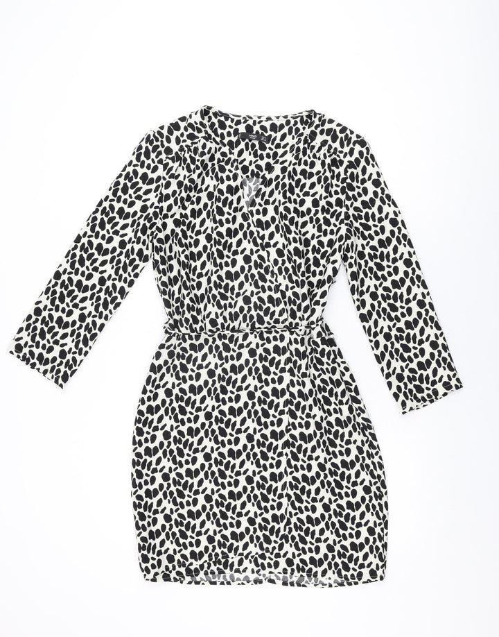 Mango Womens White Geometric Polyester Wrap Dress Size S V-Neck Pullover
