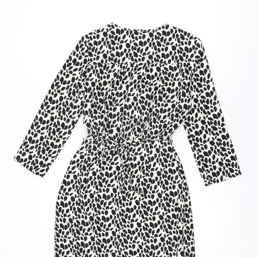 Mango Womens White Geometric Polyester Wrap Dress Size S V-Neck Pullover