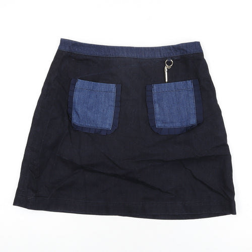 Ted Baker Womens Blue Cotton A-Line Skirt Size 12 Zip