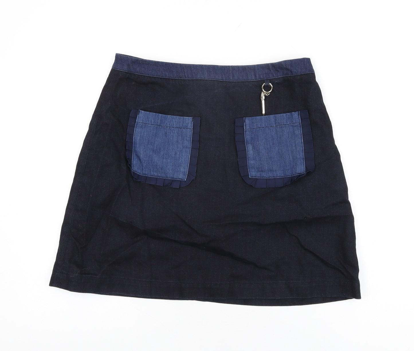 Ted Baker Womens Blue Cotton A-Line Skirt Size 12 Zip
