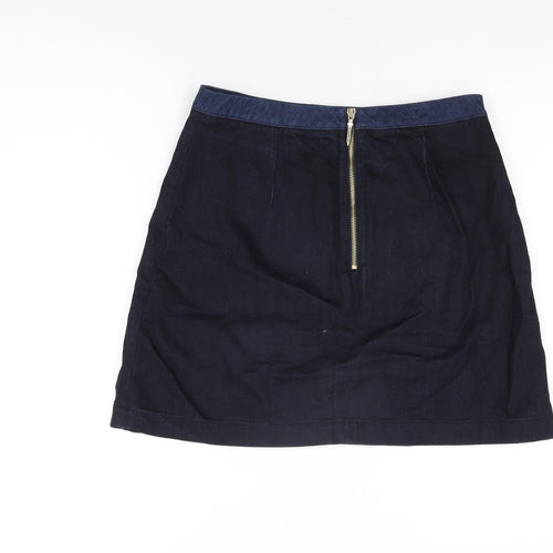Ted Baker Womens Blue Cotton A-Line Skirt Size 12 Zip