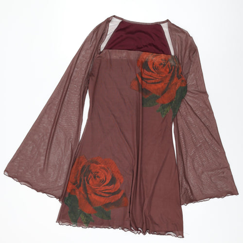 Cider Womens Brown Floral Polyester Shift Size L Square Neck Pullover