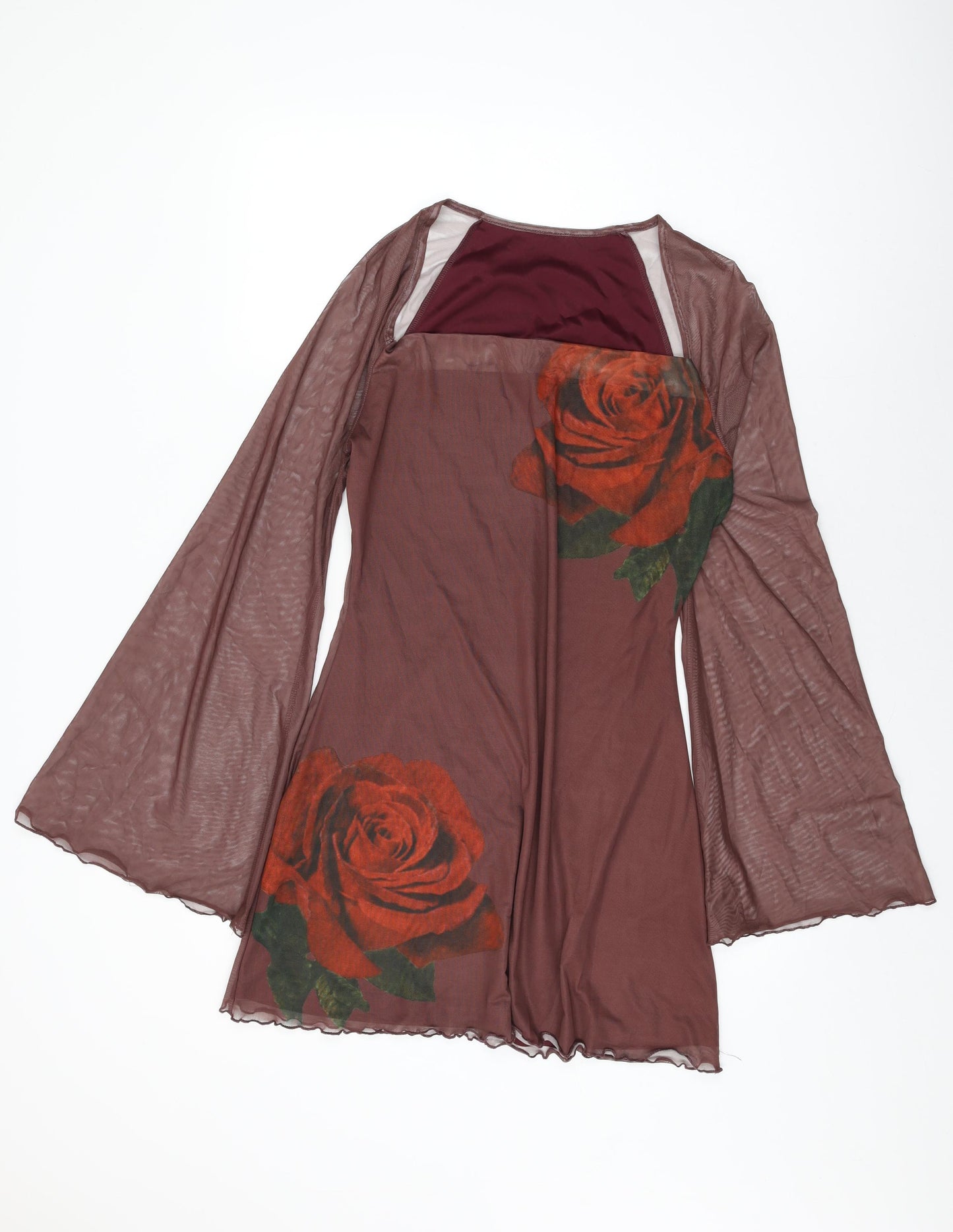 Cider Womens Brown Floral Polyester Shift Size L Square Neck Pullover