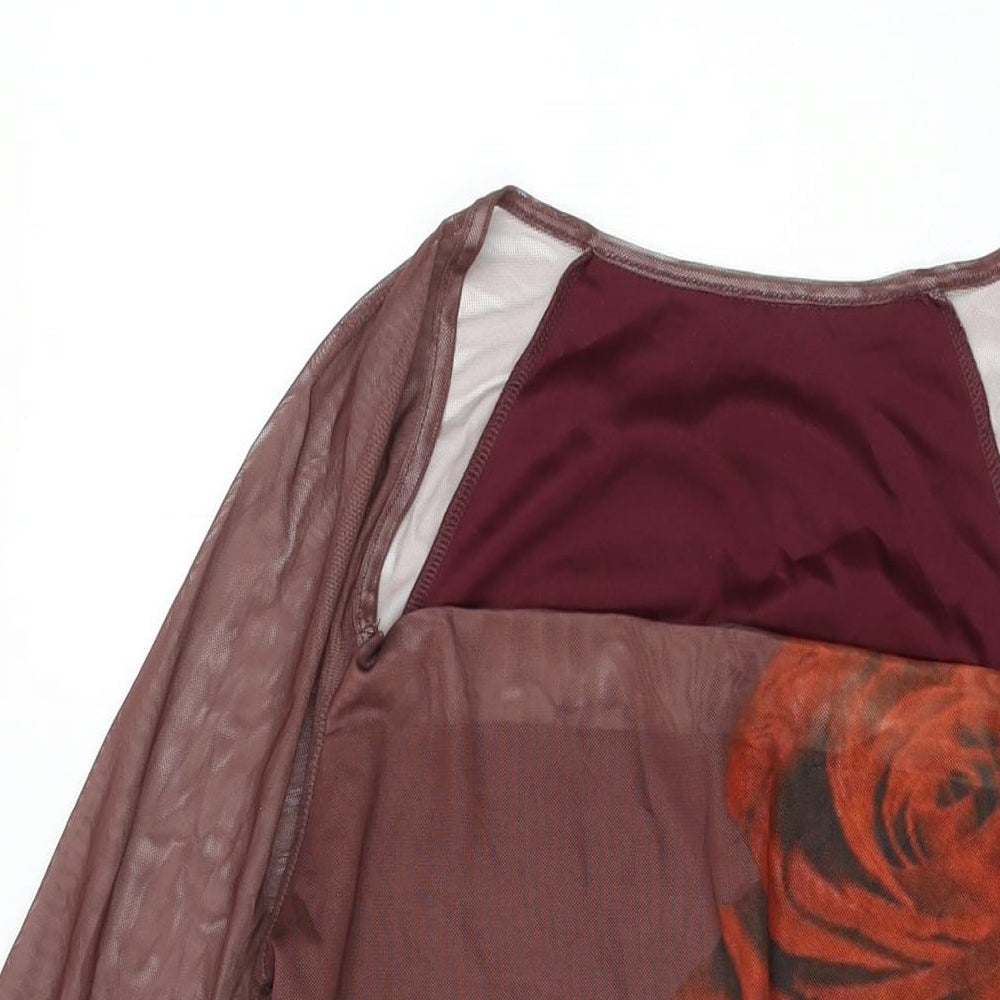 Cider Womens Brown Floral Polyester Shift Size L Square Neck Pullover