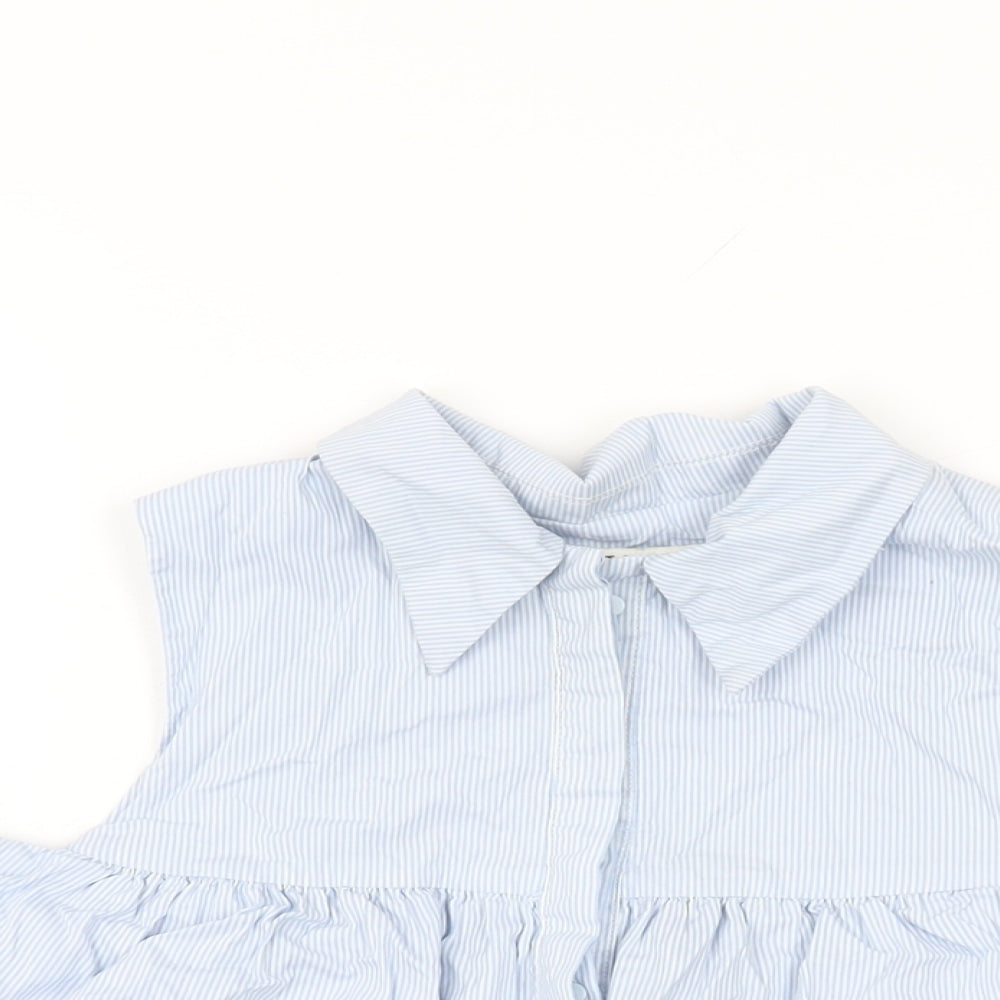 IVIVI Womens Blue Striped Cotton Basic T-Shirt Size M Collared