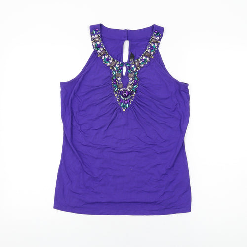 Julien Macdonald Womens Purple Viscose Basic T-Shirt Size 12 Round Neck