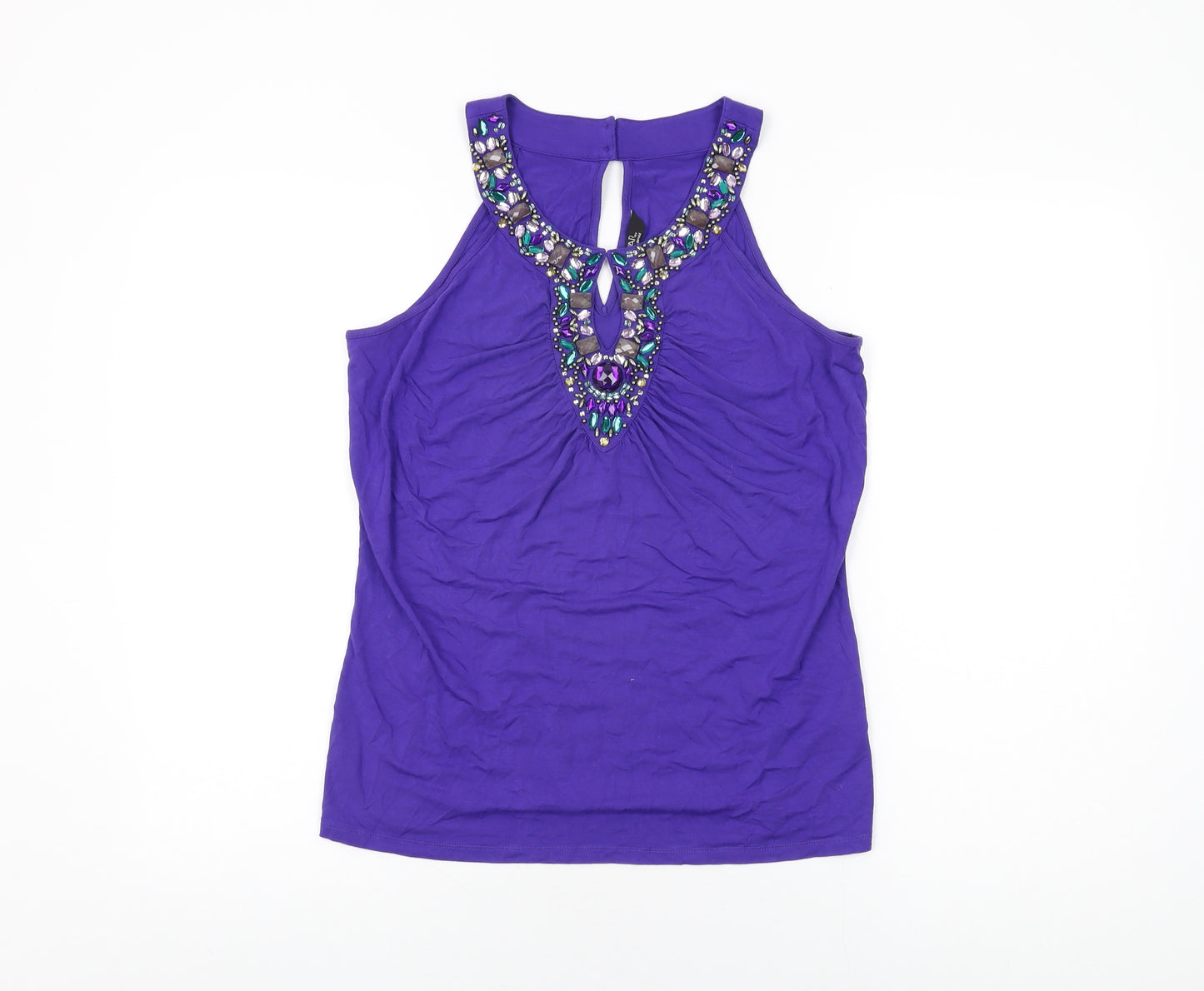 Julien Macdonald Womens Purple Viscose Basic T-Shirt Size 12 Round Neck