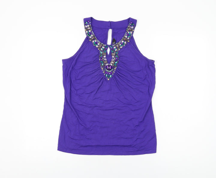 Julien Macdonald Womens Purple Viscose Basic T-Shirt Size 12 Round Neck
