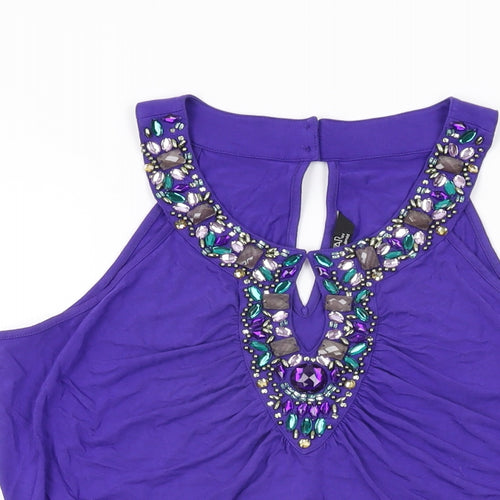 Julien Macdonald Womens Purple Viscose Basic T-Shirt Size 12 Round Neck