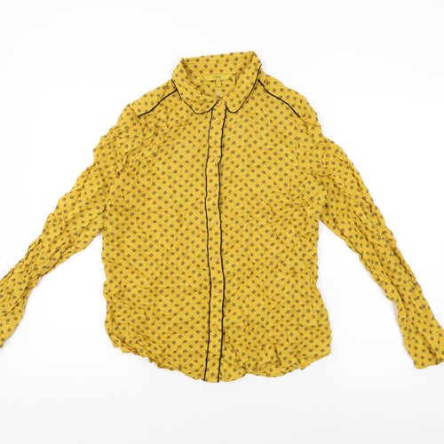 NEXT Womens Yellow Geometric Modal Basic Button-Up Size 12 Collared